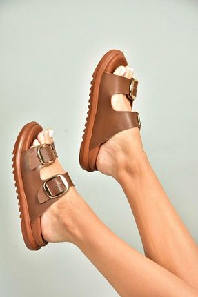 دمپائی قهوه ای زنانه چرم مصنوعی Fox Shoes - کد 931830321
