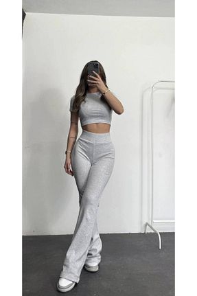 ست بالاتنه و پائین تنه طوسی زنانه بافت ZF BUTİK - کد 931889103