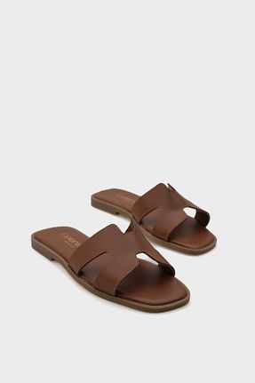 دمپائی قهوه ای زنانه چرم مصنوعی Capone Outfitters - کد 48015744