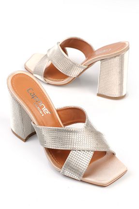 کفش پاشنه بلند کلاسیک طلائی زنانه چرم مصنوعی Capone Outfitters - کد 776634728