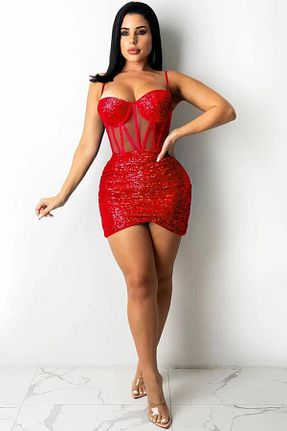 لباس قرمز زنانه پولک دوزی hipnoz butik - کد 844637170