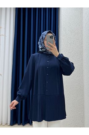 بلوز حجاب سرمه ای زنانه Fitted Genel Markalar - کد 931972442