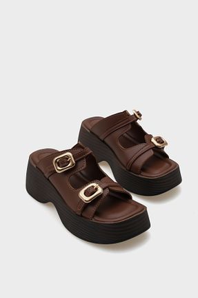 دمپائی قهوه ای زنانه چرم مصنوعی Capone Outfitters - کد 898606372