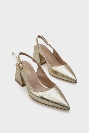کفش پاشنه بلند کلاسیک طلائی زنانه چرم مصنوعی Capone Outfitters - کد 772496461