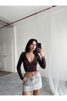بلوز قهوه ای زنانه ساده mydukkan.co - کد 931979066