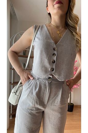 ست بالاتنه و پائین تنه طوسی زنانه بافتنی fidoş - کد 932021782