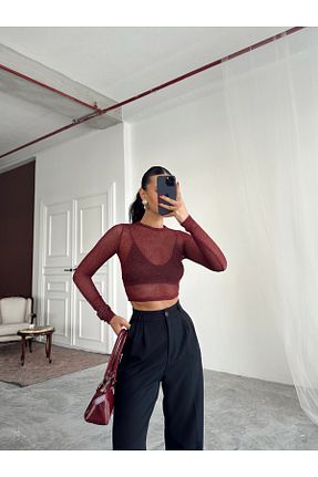 بلوز زرشکی زنانه یقه دوچرخه mydukkan.co - کد 932027116