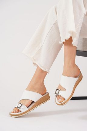 دمپائی خانگی سفید زنانه چرم خالص Moda Pie - کد 932032267
