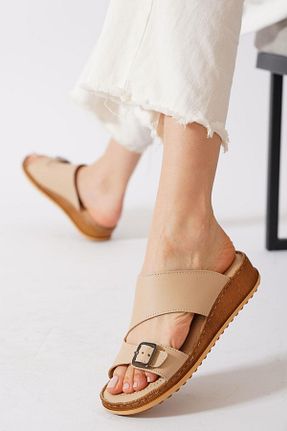 دمپائی خانگی بژ زنانه چرم خالص Moda Pie - کد 932032257