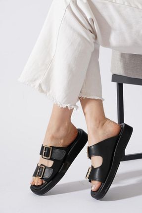 دمپائی خانگی مشکی زنانه چرم مصنوعی Moda Pie - کد 932032341