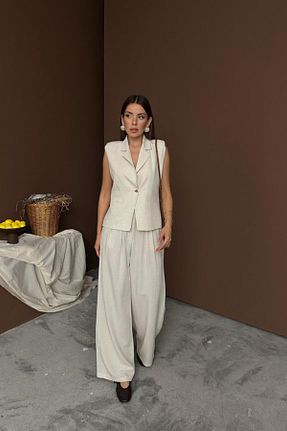 شلوار بژ زنانه کتان Genel Markalar - کد 935048333