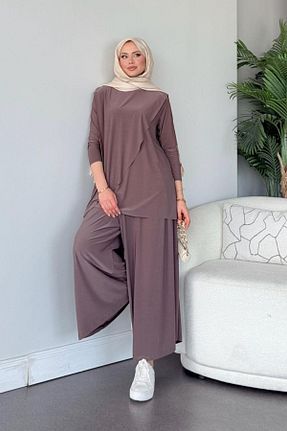 ست بالاتنه و پائین تنه حجاب قهوه ای رگولار Şulemoda Giyim - کد 932051197