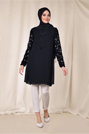 تونیک حجاب مشکی زنانه پلی استر Alvina - کد 874940669