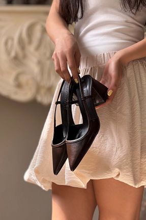 کفش پاشنه بلند کلاسیک قهوه ای زنانه چرم مصنوعی NİŞANTAŞI SHOES - کد 931304205