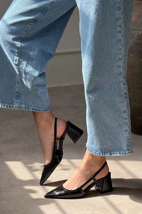 کفش پاشنه بلند کلاسیک مشکی زنانه چرم مصنوعی NİŞANTAŞI SHOES - کد 931304195