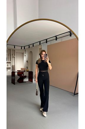 ست بالاتنه و پائین تنه مشکی زنانه بافتنی Sezgi Tekin - کد 931697369
