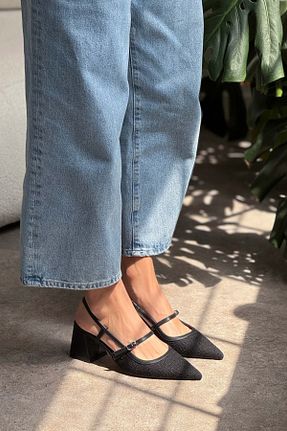 کفش پاشنه بلند کلاسیک مشکی زنانه پارچه ای NİŞANTAŞI SHOES - کد 930973750