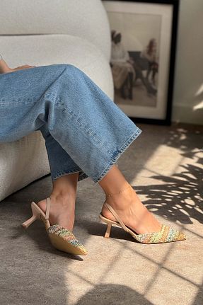کفش پاشنه بلند کلاسیک رنگی زنانه حصیر NİŞANTAŞI SHOES - کد 713724864