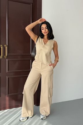 ست بالاتنه و پائین تنه بژ زنانه بافتنی Ortaya Çık - کد 932108945