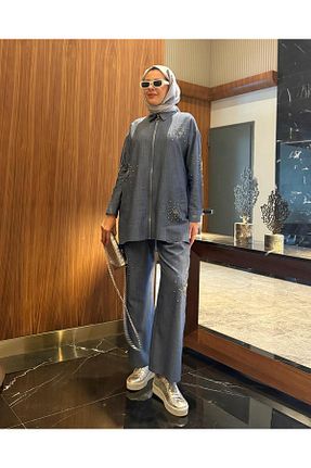 ست بالاتنه و پائین تنه سرمه ای زنانه اورسایز Moodbasic - کد 932185147