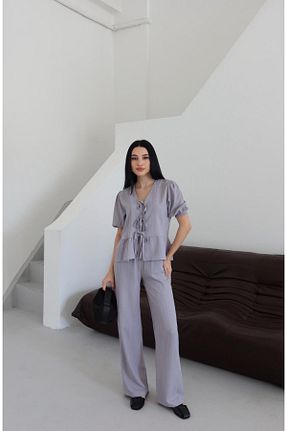 ست بالاتنه و پائین تنه طوسی زنانه بافتنی Ekim Store - کد 932187316