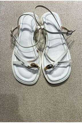 صندل سفید زنانه پاشنه تخت Yula Fashion Shoes - کد 926755454
