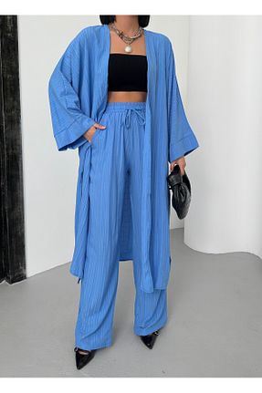ست بالاتنه و پائین تنه آبی زنانه بافتنی alenmoda - کد 932389106