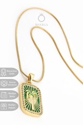 گردنبند استیل ( فولاد ) زرد زنانه استیل ضد زنگ MAVEGA - کد 932401503