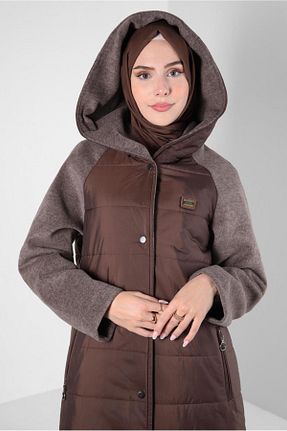 پالتو پشمی حجاب قهوه ای زنانه رگولار Alvina - کد 789854282
