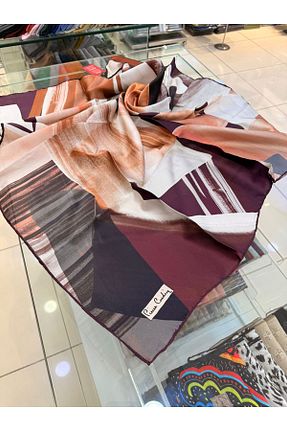 روسری زرشکی کرپ ساتن ابریشم Pierre Cardin - کد 932476161