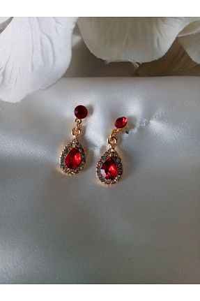 گوشواره جواهر قرمز شیشه Pervin Ablacım - کد 867560060
