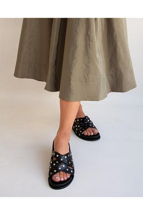 دمپائی مشکی زنانه چرم خالص PELİN