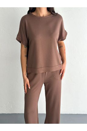 ست بالاتنه و پائین تنه قهوه ای زنانه بافتنی LİFERA - کد 932595195