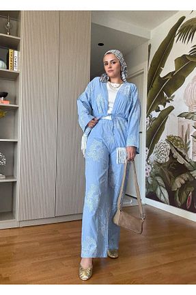 ست بالاتنه و پائین تنه حجاب آبی رگولار Aselim Hijap Moda - کد 932586385