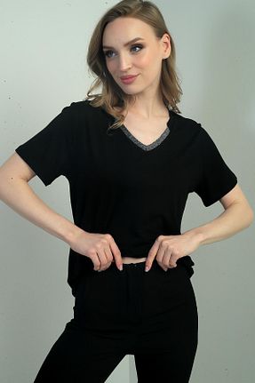 بلوز مشکی زنانه رگولار By Saygı - کد 932601681