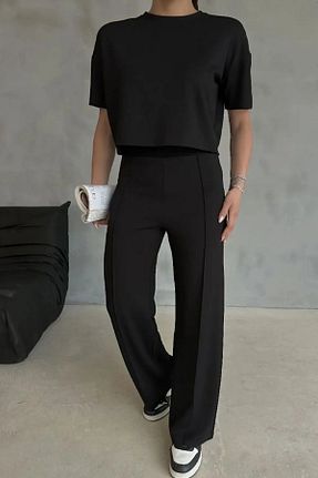 ست بالاتنه و پائین تنه مشکی زنانه بافتنی LİFERA - کد 933328744