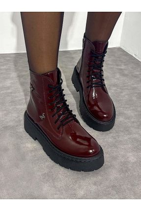 بوت / نیم بوت زرشکی زنانه چرم خالص SİBA SHOES - کد 876885245
