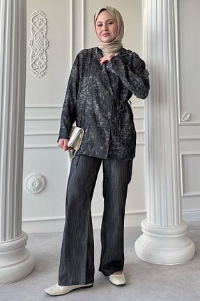 کافتان و کیمونو حجاب طوسی بافتنی InStyle - کد 932652756
