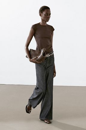 شلوار جین طوسی زنانه پاچه گشاد Massimo Dutti - کد 924535316