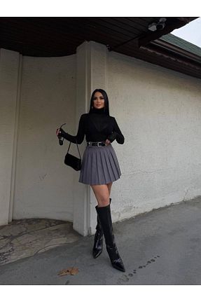 دامن طوسی زنانه بافتنی ALREMİYA - کد 932726698