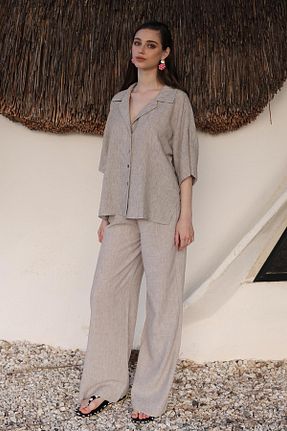 ست بالاتنه و پائین تنه طوسی زنانه بافتنی Olcay - کد 931408090