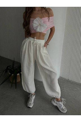 شلوار سفید زنانه پنبه ای İLKCET MODA - کد 932740281