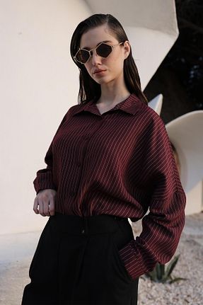 پیراهن زرشکی زنانه اورسایز Olcay - کد 931374912