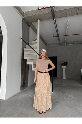 دامن بژ زنانه لیکرا İLKCET MODA - کد 932743478