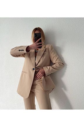 کت و شلوار بژ زنانه یقه کتی MYGİYİMİSTANBUL - کد 933310197