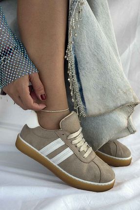 کفش اسنیکر بژ زنانه بند دار Shoebutik - کد 932797495