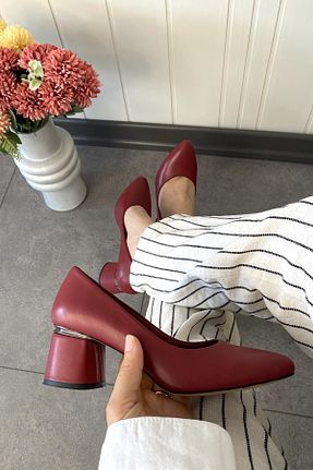 کفش پاشنه بلند کلاسیک زرشکی زنانه چرم خالص Tamdabu Ayakkabı - کد 932803600
