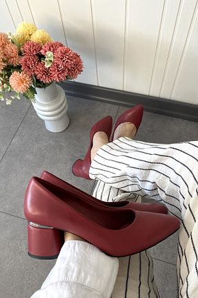 کفش پاشنه بلند کلاسیک زرشکی زنانه چرم خالص Tamdabu Ayakkabı - کد 932803600