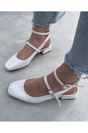 کفش پاشنه بلند کلاسیک سفید زنانه چرم لاکی İZCE MODA - کد 933338330