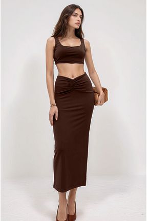 ست بالاتنه و پائین تنه قهوه ای زنانه بافت Bled - کد 920282031